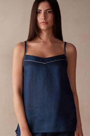 Blue Intimissimi Yacht Night Linen Top | XCABH87560